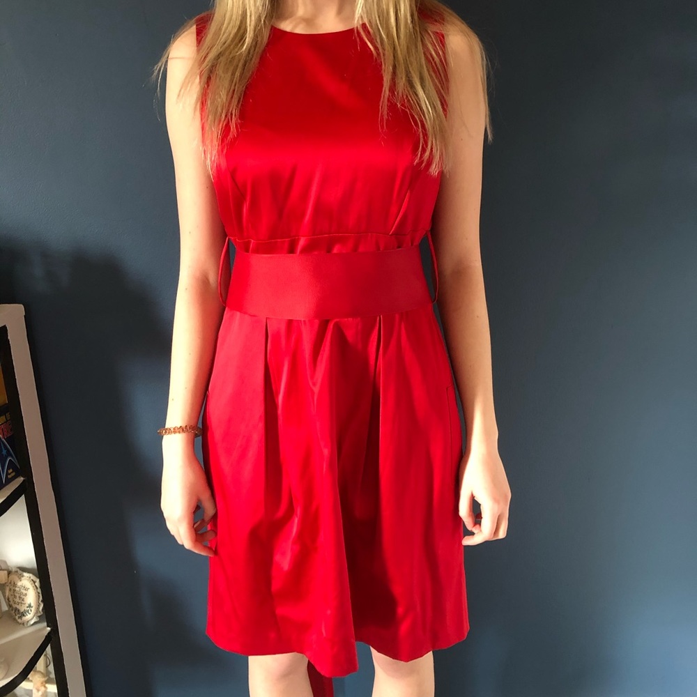 red formal midi dress